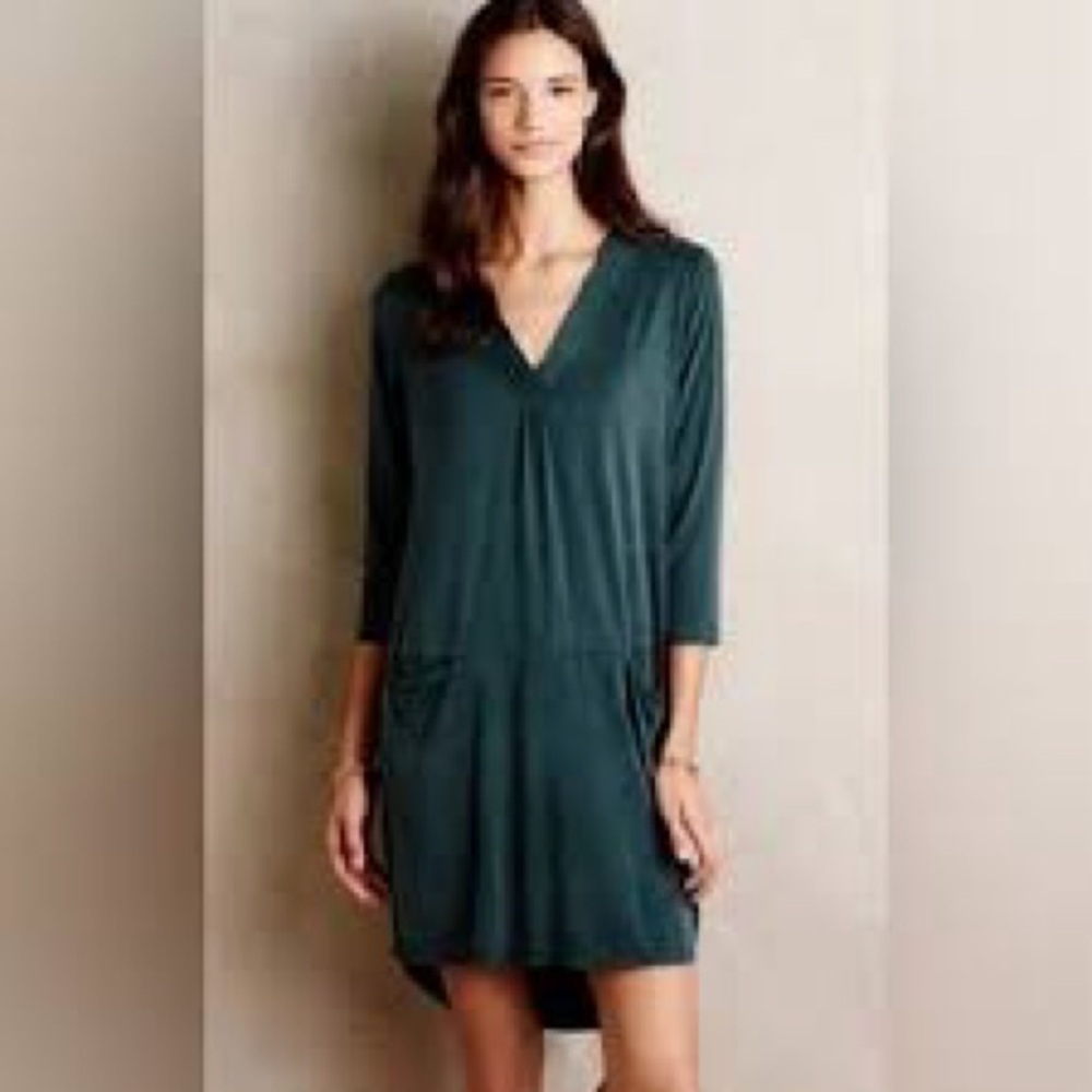 Anthropologie Dolan Teal Blue Cupro V-Neck Dress Size Women’s Small